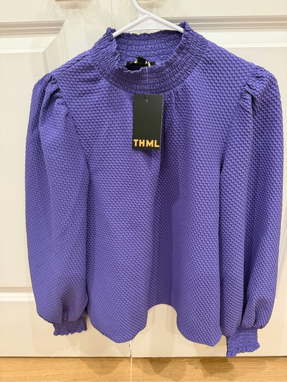 THML Purple Textured Smocked Neck Long Sleeve Top XS NWT